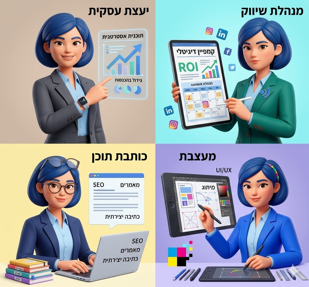 יועצת עסקית, מנהלת שיווק, כותבת תוכן ומעצבת